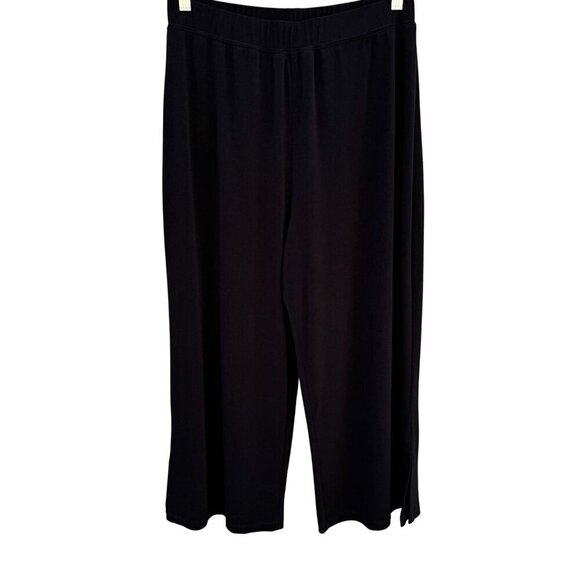 Simonton Says Womens Stretch Black Wide-Leg Side Hem Slit Cropped Dress Pants L - Picture 1 of 8